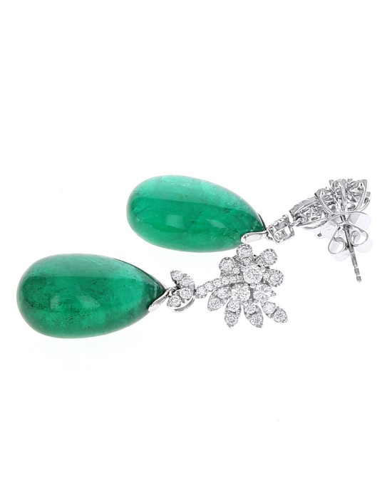 Emerald and Diamond Drop Earrings in White Gold